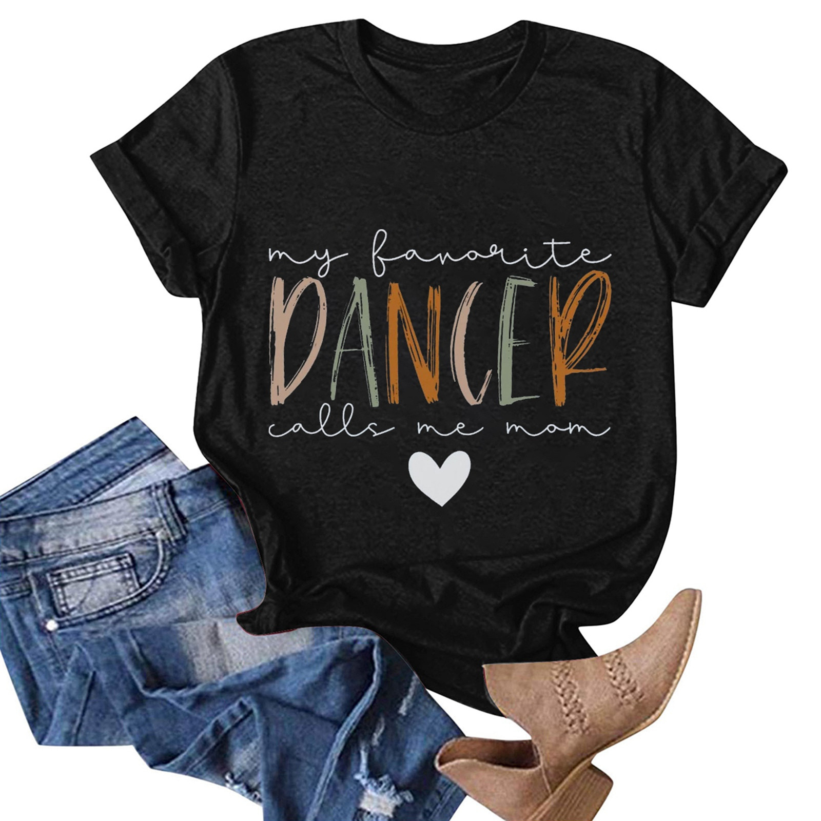thumbnail image 4 of Camiseta «My Favorite Dancer Call Me Mom» (Mi bailarina favorita, llámame mamá): cuello redondo, estampado a doble cara, versátil para ocasiones informales y fiestas, lavable a máquina, corte favor, 4 of 4